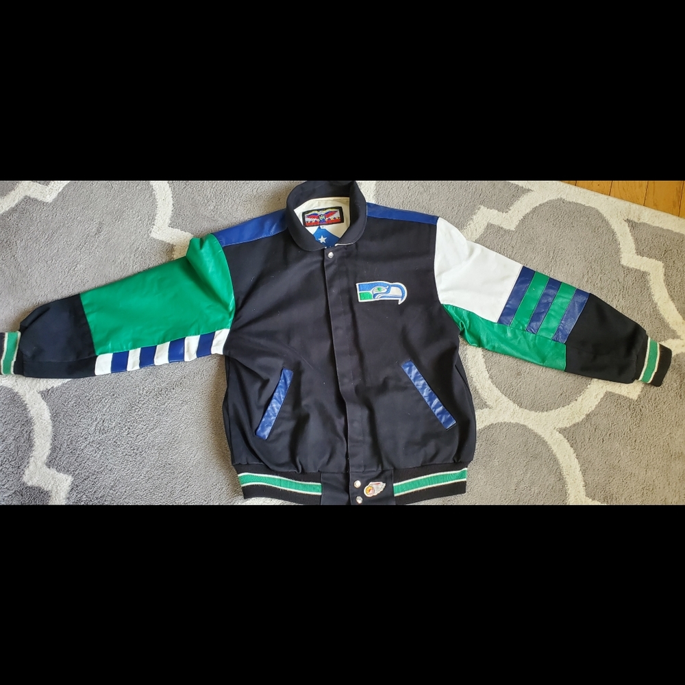 New $ Rare NFL Seahawks Leather Letterman Jacket